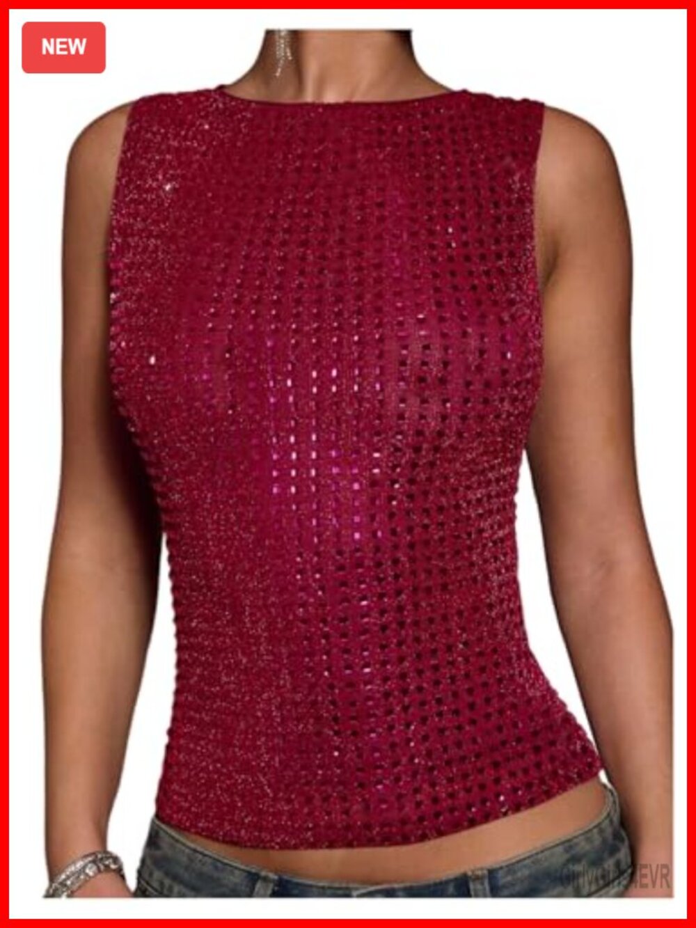 Women's Rhinestone Sparkly Y2K Tank Top Sleeveless Crew Neck Stretchy